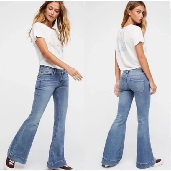 We The Free Denim - We the Free Women's Low Tide Bell Bottom Blue Flared Denim Jeans Size 24